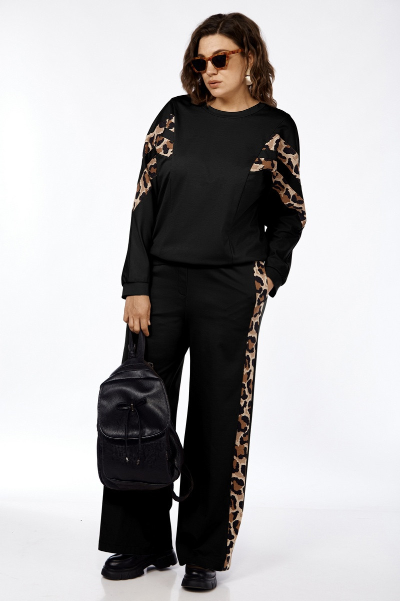 Костюм Милора Стиль 1149 чёрный с леопардом - фото 1